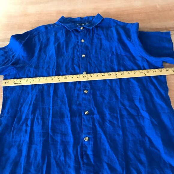 Nautica 100% Linen Shirt Men XXL Blue Button Up Short Sleeve Collared Preppie - Picture 7 of 11